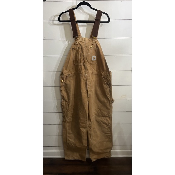 Carhartt Other - Carhartt R01 BRN Duck Bib Overalls Mens 44x30 Brown Unlined Double Knee USA VTG.